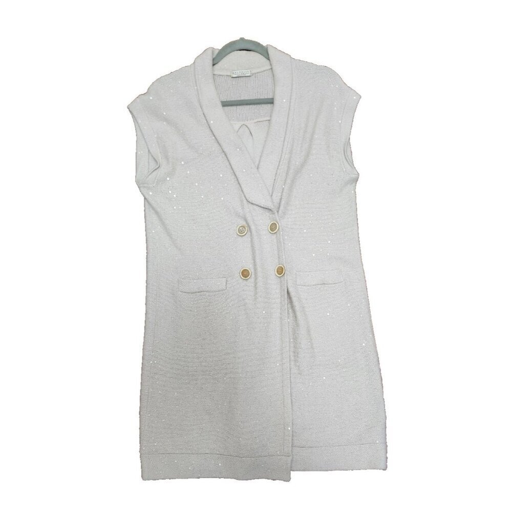 Brunello Cucinelli Cashmere Sleeveless Shawl Cardigan Speckled Knit Vest Double View 3